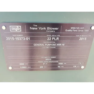 Used NEW YORK BLOWER 22 PLR Centrifugal Fans West Virginia US | JM Industrial #1333719