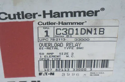 NEW EATON CUTLER HAMMER C301DN1B OVERLOAD RELAY SER. B1