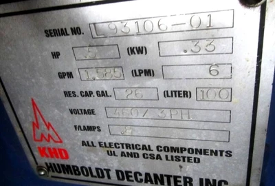 (3) Humboldt CP 4-01.1 (30 x 98) decanters, 1.4462 SS.