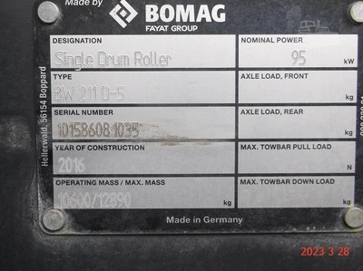 Used 2016 BOMAG BW211D-5 Single Drum Rollers New York US | Beck Equipment #1509309