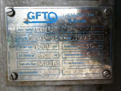 GFT V 63-U perforate basket centrifuge, Hastelloy C22.