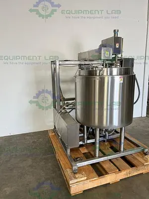 USED METAL FABRICATION 50 GALLON JACKETED MIXING TANK W/ SIDE SCRAPER, CONTROLLER