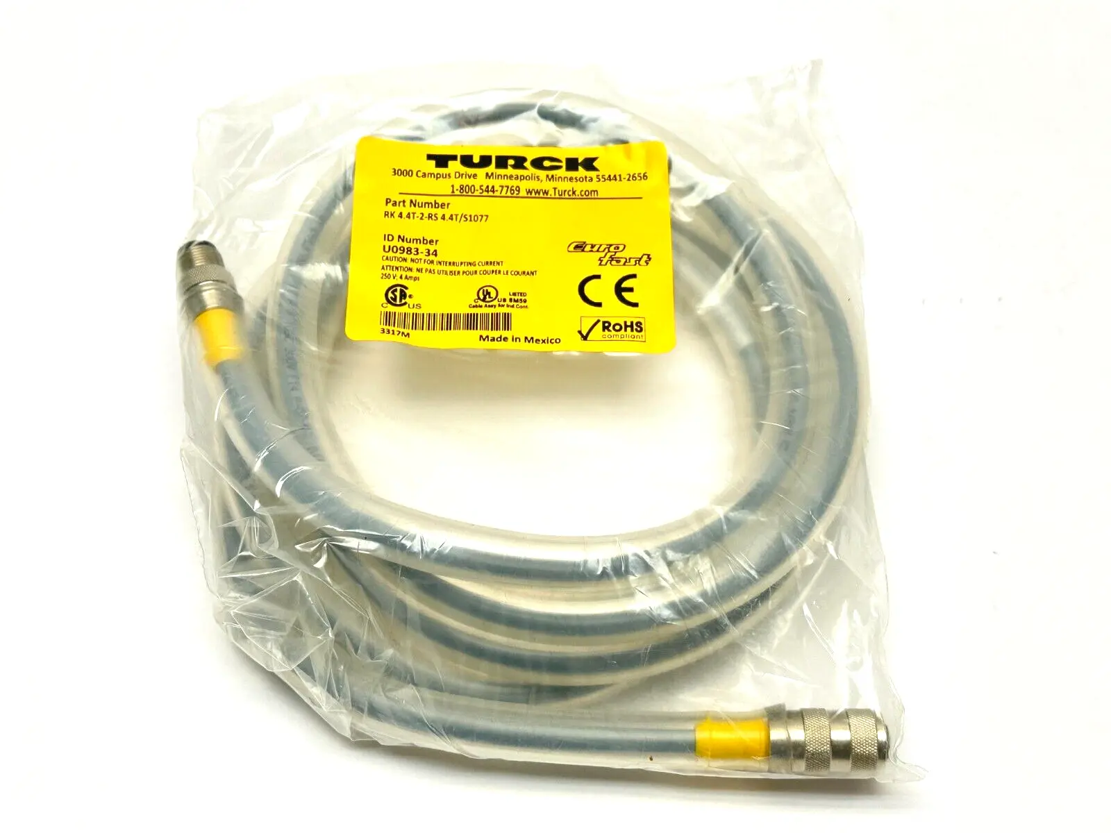 NEW TURCK EUROFAST MOLDED CORDSET M12 M/F 5/4-PIN U0983-34