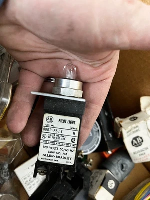 Box of Industrial Electrical Parts and Controls Including Allen-Bradley, Relays, Adapters, and Connectors