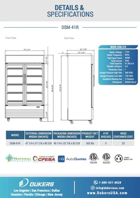 New | in-Stock Dukers New Dukers DSM-41R Commercial Glass Swing 2-Door Merchandising Reach-in Cooler Refrigerator Display Refrigerators Illinois US | Falcon Restaurant Supply #1376361