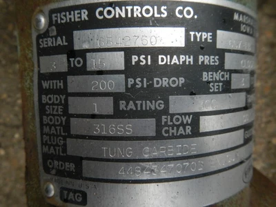Fisher 1" 300 Class 316 Stainless Steel Control Valve
