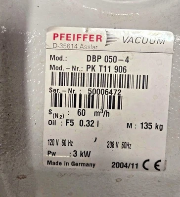 PFEIFFER VACUUM PUMP DBP-050-4