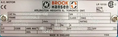 NEW BROOK HANSEN 1927305WA-00 MOTOR 1HP 230/460V W-DA90LT P191440