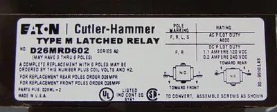 Cutler Hammer D26MRD602 Ser. A2 Type M Latched Relay Used