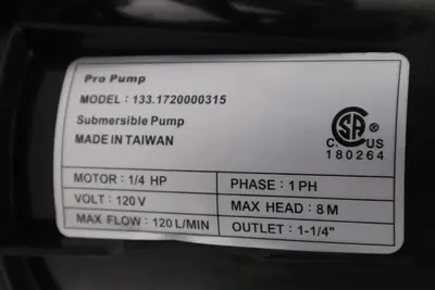 PRO PUMP Submersible Pump 1/4 HP 120 Volt 133.1720000315 STOCK H920