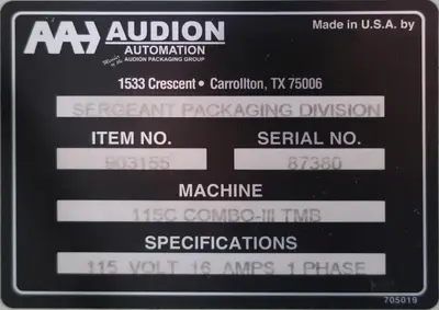 USED SERGENT PACKAGING SYSTEMS 903155