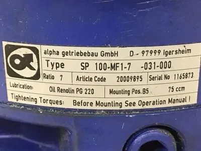 USED ALPHA GETRIEBEBAU SP 100-MF1-7-031-000