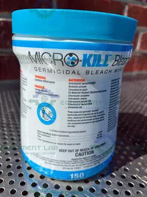USED BOX OF 6- MEDLINE MICRO-KILL GERMICIDAL BLEACH WIPES 6X5