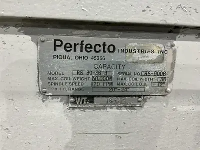 30,000 LBS X 36" PERFECTO COIL FEED LINE, COIL REEL UNCOILER & STRAIGHTENER: YOBRO #24871