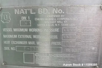 Used Cherry-Burrell 1,000-Gallon Sanitary Jacketed Stainless Steel Mix Tank | Food-Grade Heated Vessel