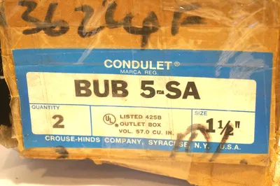 2 NEW CROUSE HINDS BUB 5-SA CONDUIT BODY BUB5SA 1 1/2''