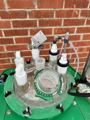 Used CHEMGLASS 50 LITER JACKETED GLASS REACTOR W/ CHEMGLASS AIR DRIVEN STIRRER MOTOR Reactors California US | Equipment Lab #1281329