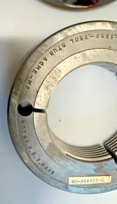 3.156 -.125P-.250L STUB ACME-M2 GO & NO GO Thread Ring Gage P.D. 3.1110 & 3.0898