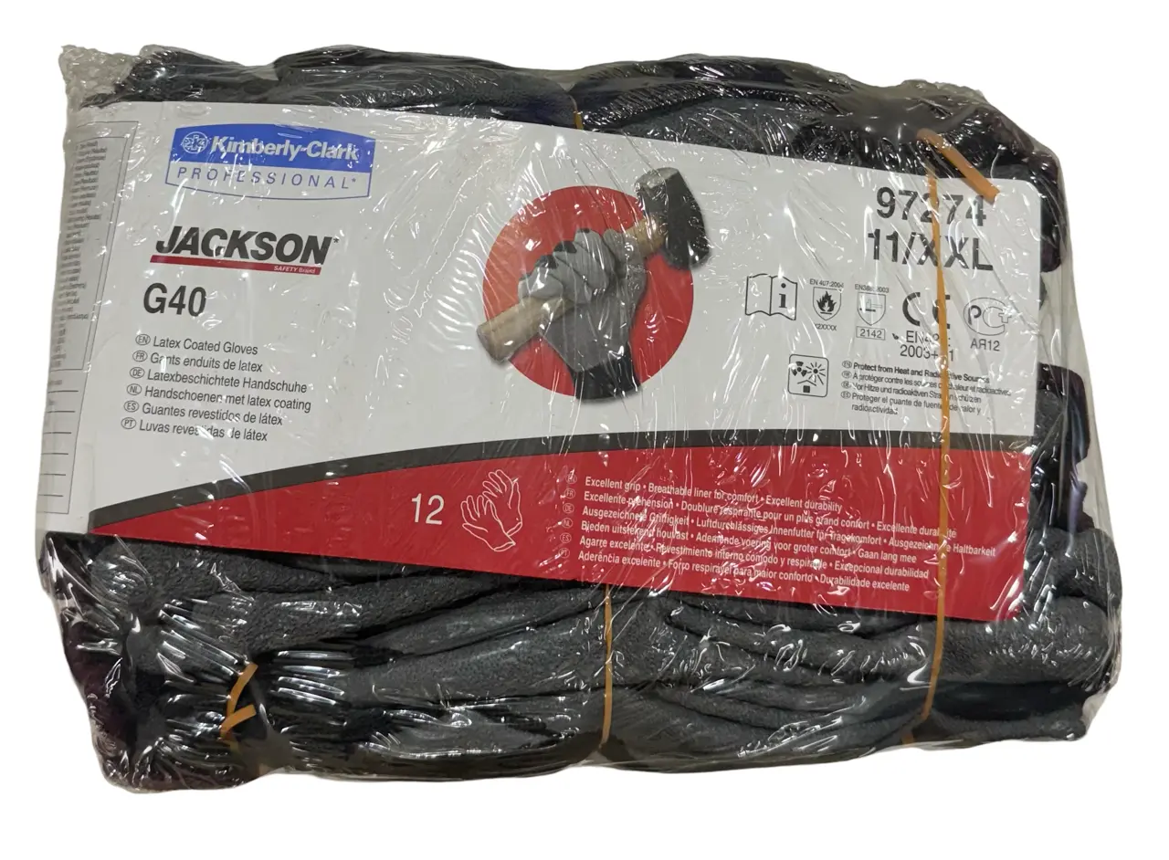Kimberly-Clark Jackson Safety Gloves Gray Black Crinkled Latex Coated Gloves XXL 1 Dozen