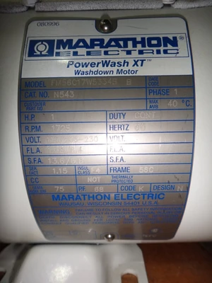 Marathon 1 hp, 1800 rpm, 56C frame motor