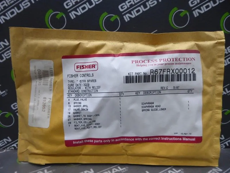 Fisher R67FRX00012 Regulator Rebuild Kit 67FR Spares Rev. C New