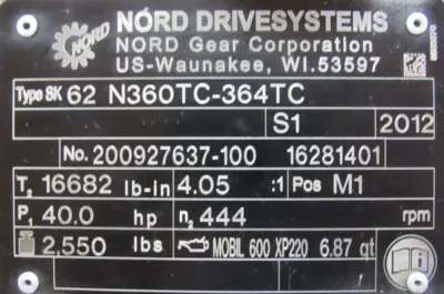 NEW NORD SK62N360TC-364TC GEAR REDUCER 4.05:1 SK62N360TC364TC