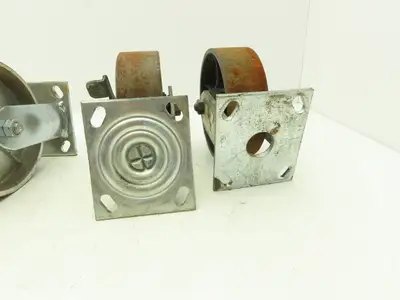 Albion 6" Caster Wheel Cast Iron (2) Swivel Locking (2) Rigid 7-1/2"H Lot of 4