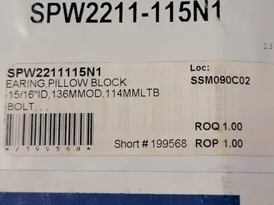 Pillow Block Bearing 1-15/16" Bore, SPW2211-115N1