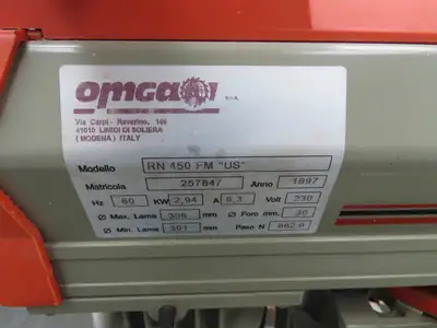 Omga RN 450 FM US Radial Arm Saw 12" Blade 4Hp Motor 18" 450mm Rip 230/460V 3Ph