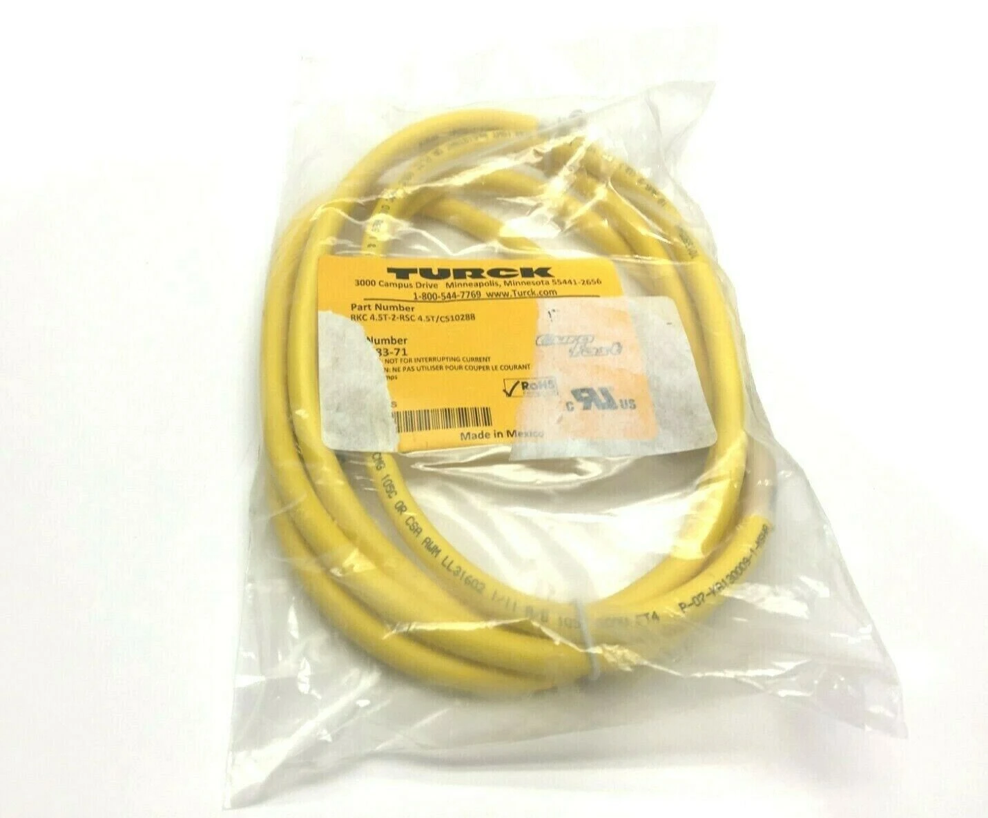 RKC 4.5T-2-RSC 4.5T/CS10288 | Turck  Eurofast Cordset U0883-71 - New