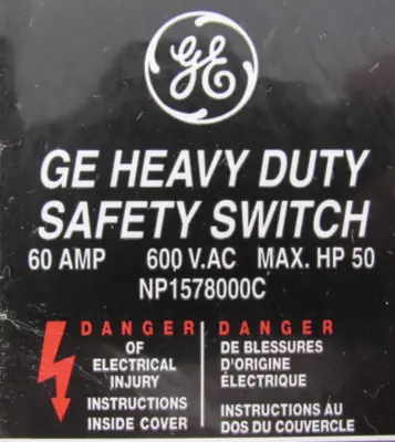 NEW GENERAL ELECTRIC TH3362R SAFETY SWITCH MODEL 10 60A