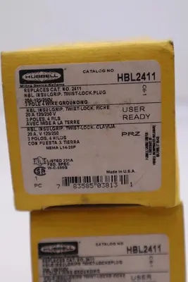 Hubbell HBL2411 3 Pole Wire Grounding 20A 125/250 V Twist Lock Plug #K-2206