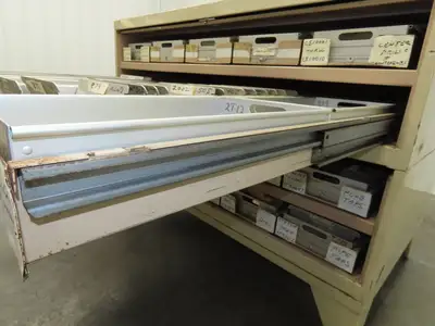 Modular Industrial Storage Cabinet 20 Drawer 61.5x38x34.5" Vintage 17x10" Trays