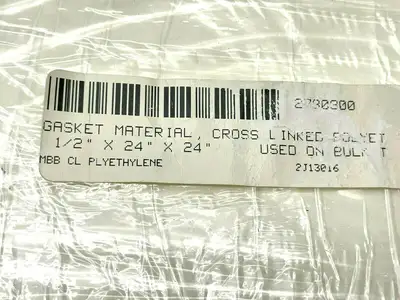 Sheet Gasket Material 24" x 24" x 1/2" Polyethylene - New