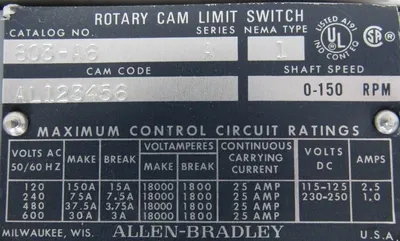 NEW ALLEN BRADLEY 803-A6 ROTARY CAM LIMIT SWITCH 803A6
