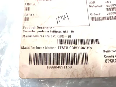 USED FESTO PUSH-IN BULKHEAD CONNECTOR 10MM TUBE