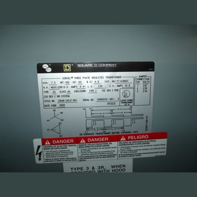 New Square D 7.5 kVA Transformer