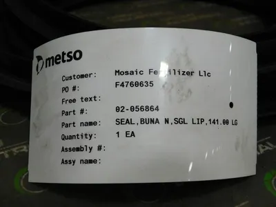 Metso 02-056864 Buna N Seal SGL LIP 141.00 LG F4760635 New