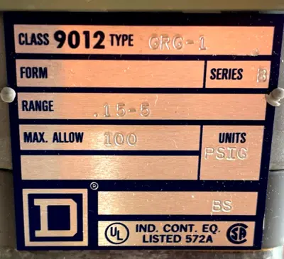 NEW SQUARE D 9012-GRG-1 PRESSURE SWITCH 9012GRG1