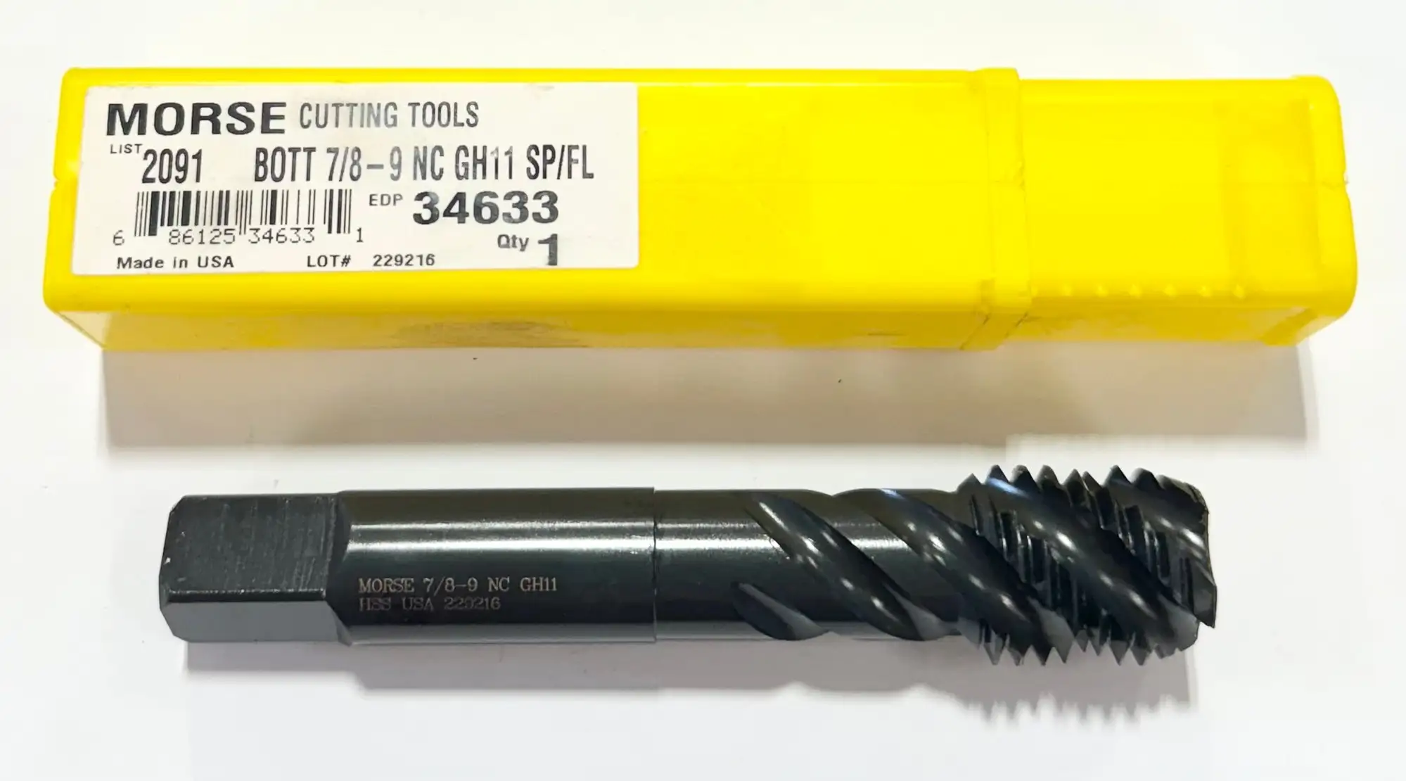 Morse 7/8"-9NC HSS Spiral Flute Tap Semi-Bottoming 4FL H11 Black Oxide USA Made