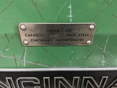 Used CINCINNATI 20010 Power Squaring Shears (Inch) Ohio US | Equipment Recovery Corp. #1331451