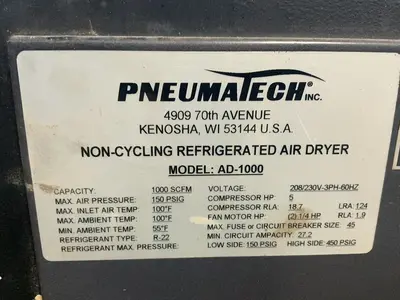 Used PNEUMATECH AD1000 Refrigerated Air Compressor Dryers Ohio US | HGR 24 #1441292