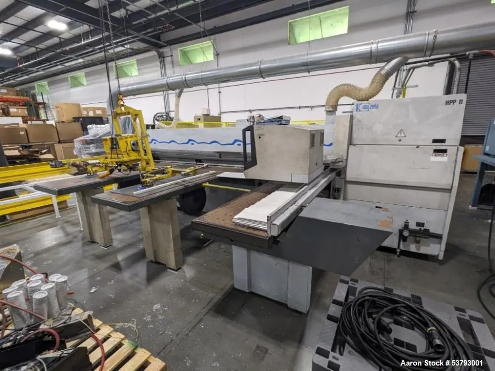 Used Holzma Model HPP11/38 Downstream Saw, Cutting lengths 1300 mm (as crosscut saw) up to 5600 mm