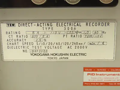 Yokogawa Type 3006 Direct Acting Electrical Chart Recorder 110VAC KFD-100