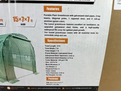 Landhonor 15 x 7 x 7 Ft Walk-in Greenhouse (LHR-WG1507)