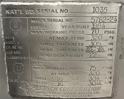 188 Liter Letsche Reactor, 304 Stainless Steel