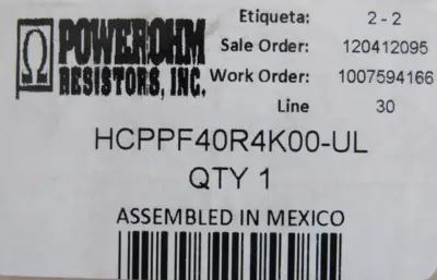 NEW POWEROHM PF40R4K00-UL BRAKING RESISTOR 40 OHMS HCPPF40R4K00-UL