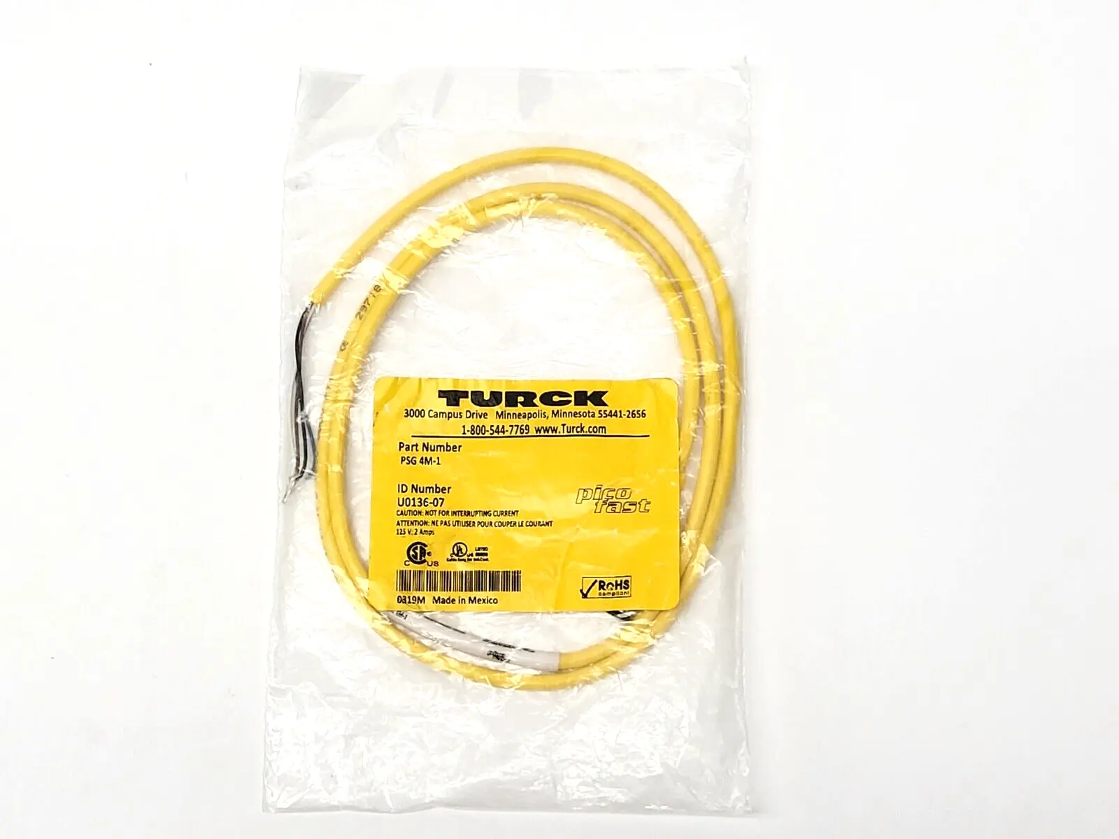 New | in-Stock Turck M8, Male, Straight, 4-pin Cable & Wire Michigan US | Maverick Industrial Sales #1390863