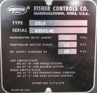 NEW FISHER CONTROLS 2516 PNEUMATIC CONTROLLER