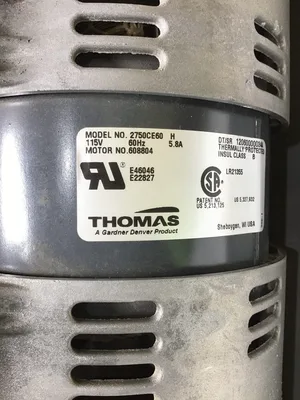 THOMAS Piston Air Compressor 0.333 hp, 1 Phase, 115V AC, 25